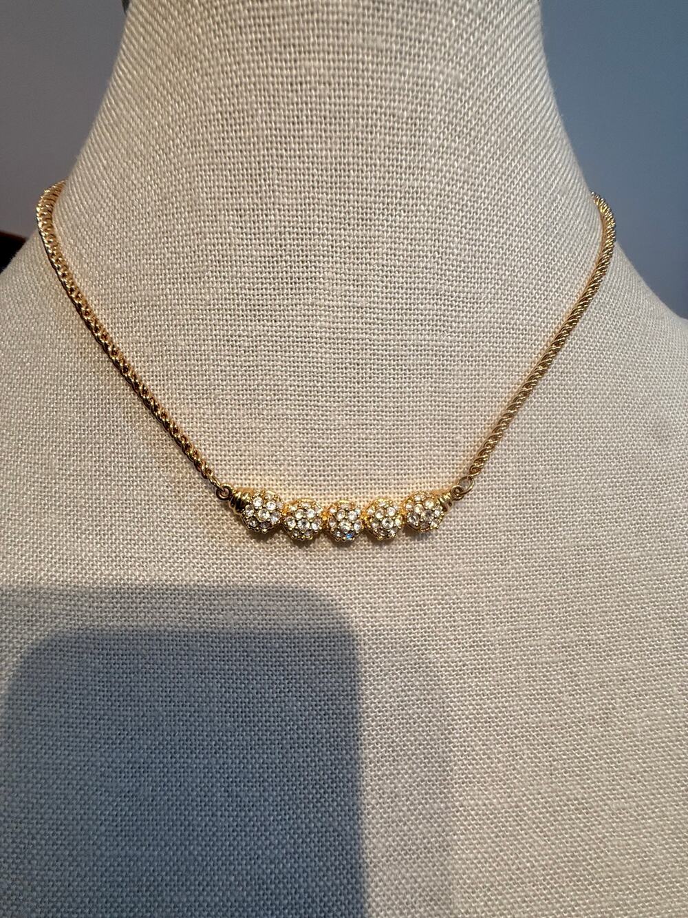 Swarovski Gold Tone Crystal Ball Necklace 15”